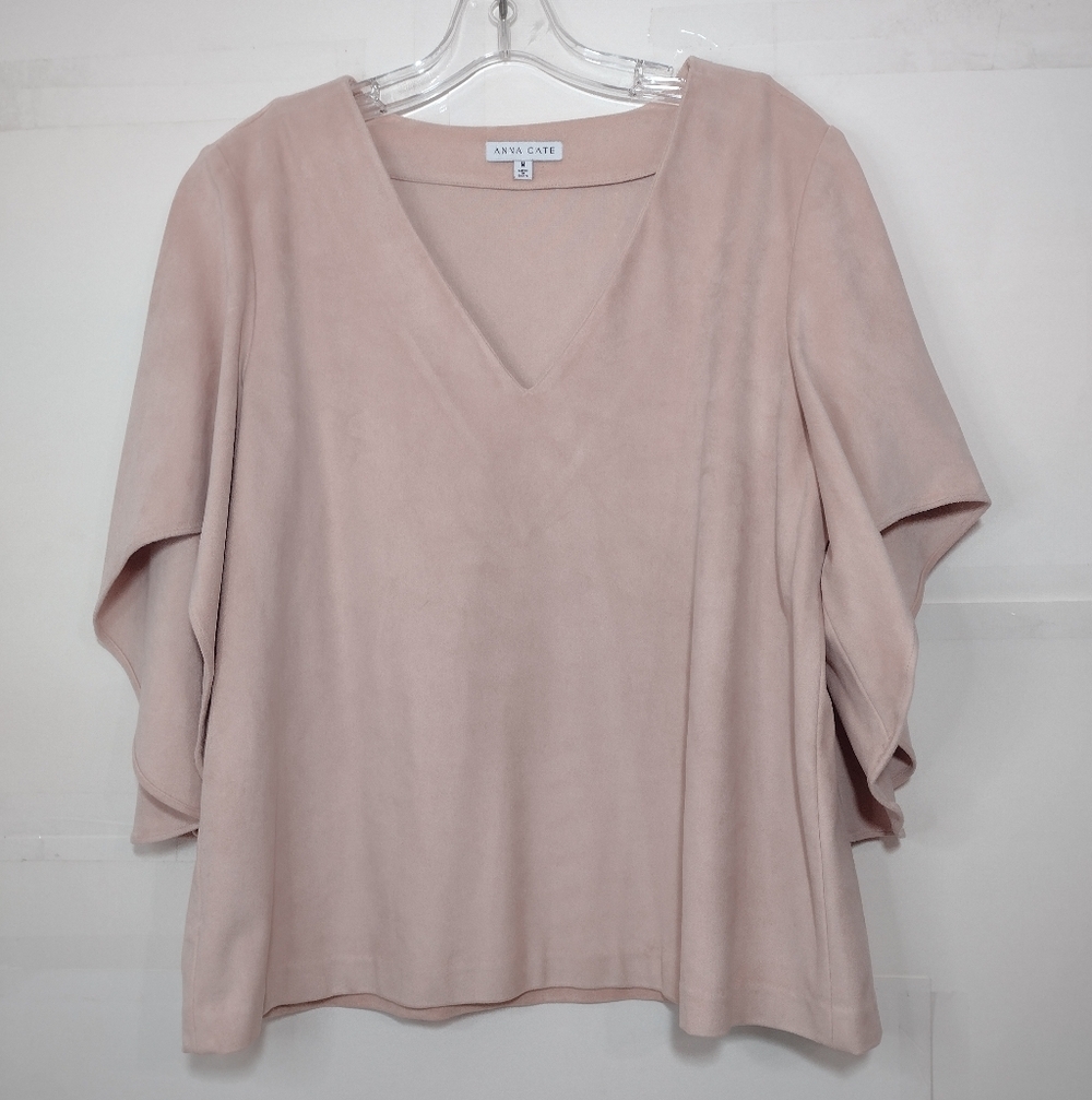 ANNA CATE Women's Blush V-Neck Flutter Sleeve Top Size (M)